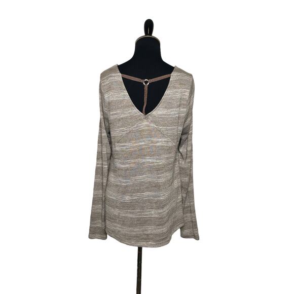 Entro light brown front crossed asymmetrical long sleeves v neck top size M - Picture 10 of 13
